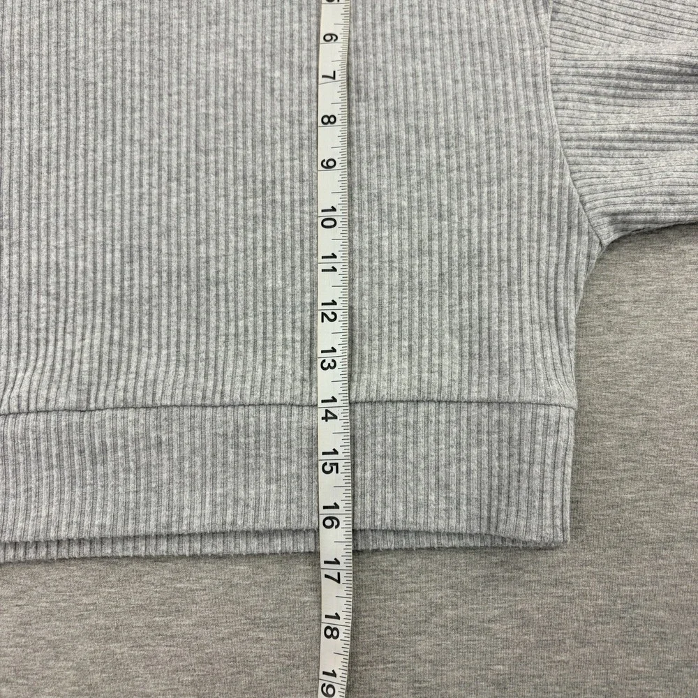 Alo Yoga Women XS Gray Ribbed Cropped Hoodie Long Sleeve Pullover Lounge Top